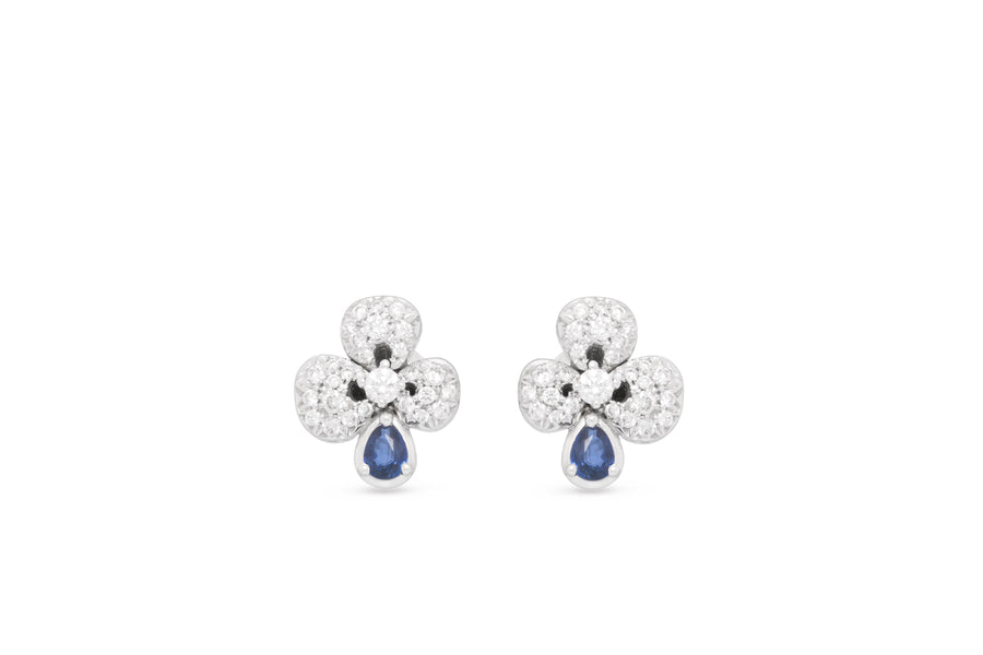 Ischia stud earrings in 18kt white gold set with white diamonds and blue sapphires