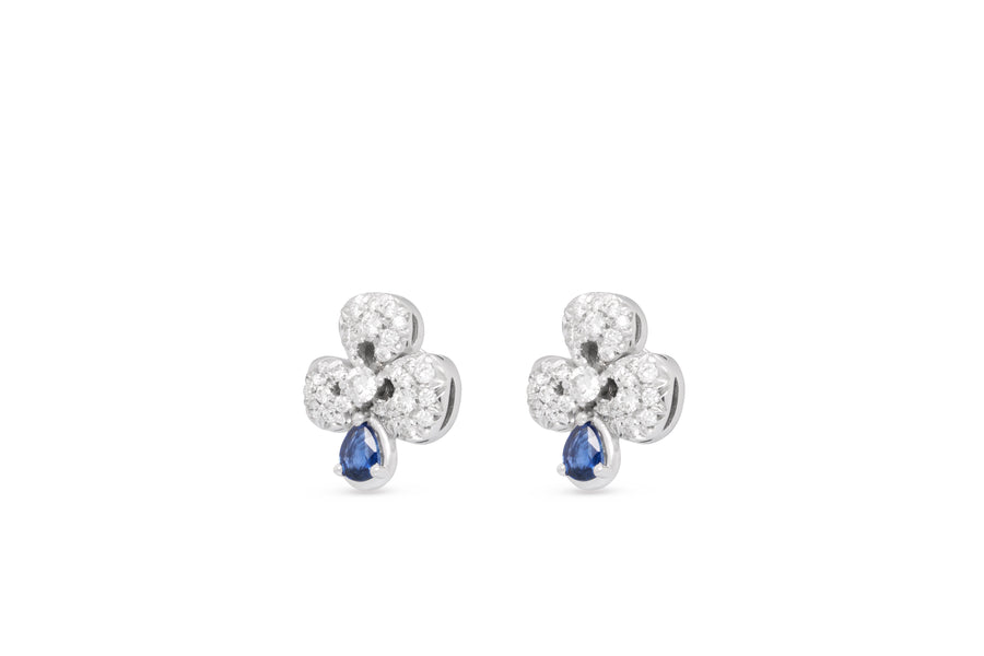 Ischia stud earrings in 18kt white gold set with white diamonds and blue sapphires