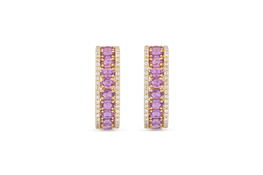 Procida earrings in 18kt yellow gold set with white diamonds (0.86 carats) and pink sapphires (4.96 carats)