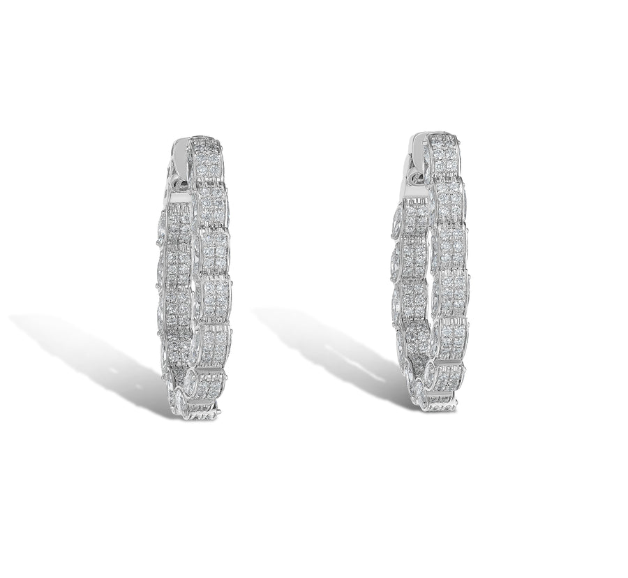 Earrings in 18K white gold set with round diamonds (approx. 1.74 carats) and marquise diamonds (9.40 carats)