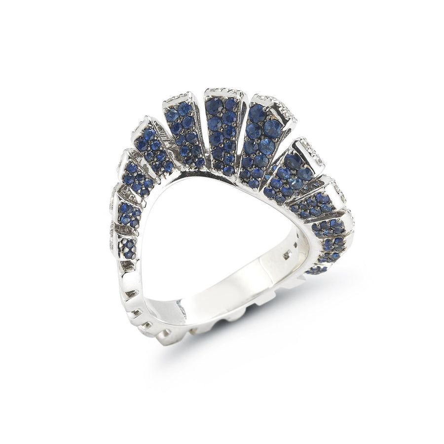 Raggi ring in 18K white gold with white diamonds and blue sapphires