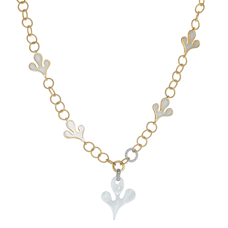 Sea Leaf necklace in 18K yellow gold with white diamonds (approx. 0.58 carats) and ceramic leaf elements