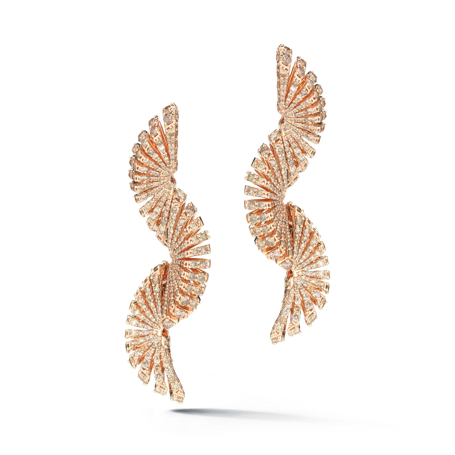 Raggi long earrings in 18K rose gold with brown diamonds (approx. 6.78 carats)