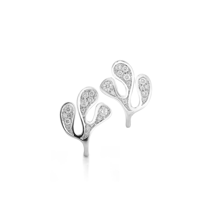 Sea Leaf small motif stud earrings in 18K white gold with white diamonds