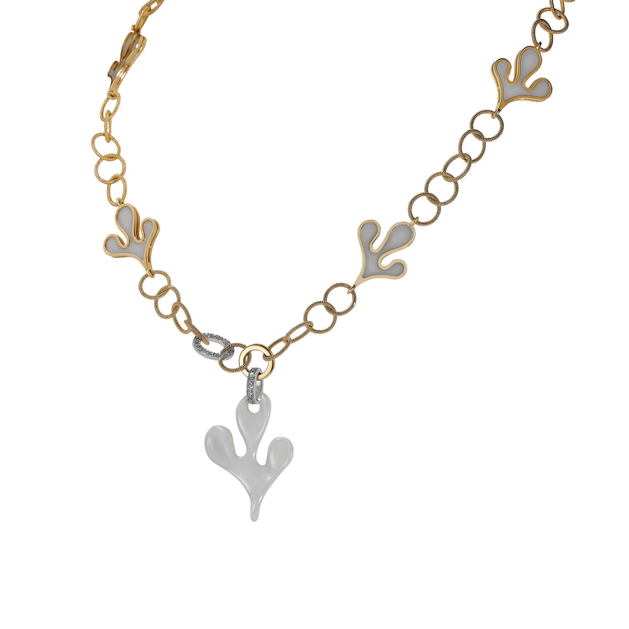 Sea Leaf necklace in 18K yellow gold with white diamonds (approx. 0.58 carats) and ceramic leaf elements