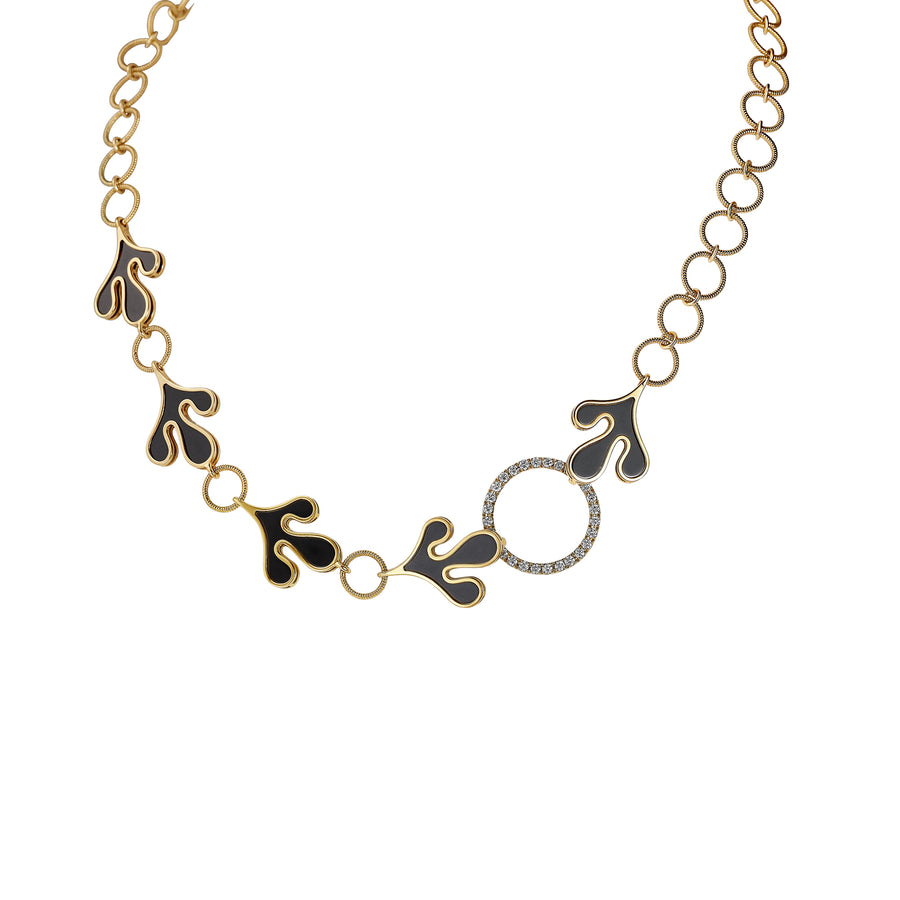 Sea Leaf necklace in 18K yellow gold with white diamonds and ceramic elements