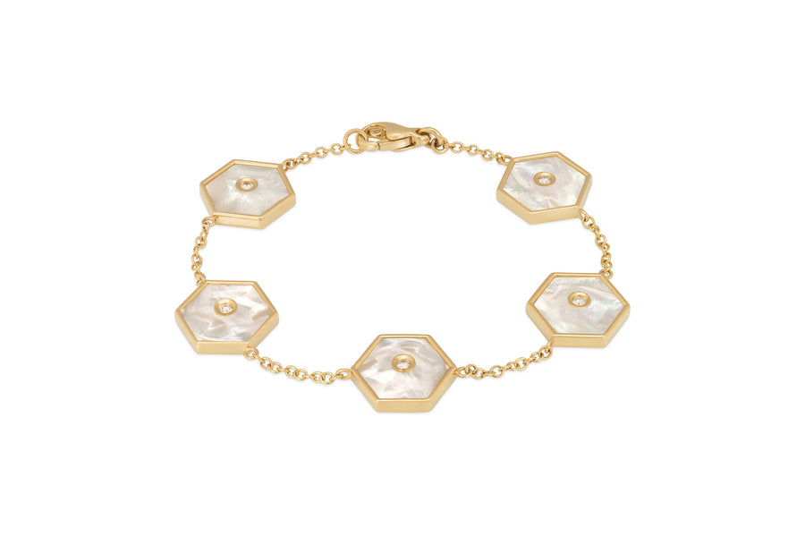 Baia Sommersa bracelet in 18K yellow gold set with white diamonds and mother of pearl, 5 elements