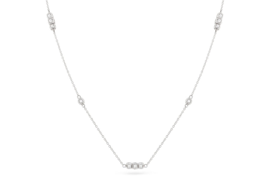 Faro necklace in 18K white gold with rotating cube elements and white diamonds (approx. 4.79 carats)-28 inches