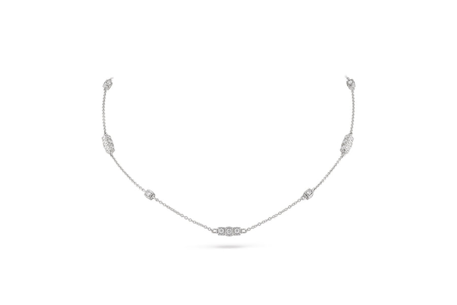 Faro necklace in 18K white gold with rotating cube elements and white diamonds (approx. 3.16 carats)-16 inches