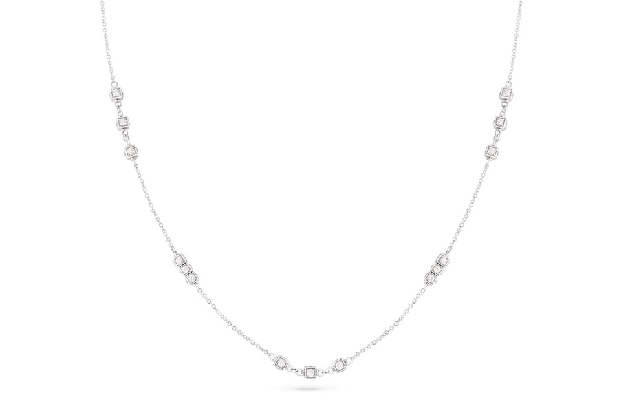 Faro long necklace in 18K white gold with rotating multi cube stations set with white diamonds (approx. 9.30 carats)