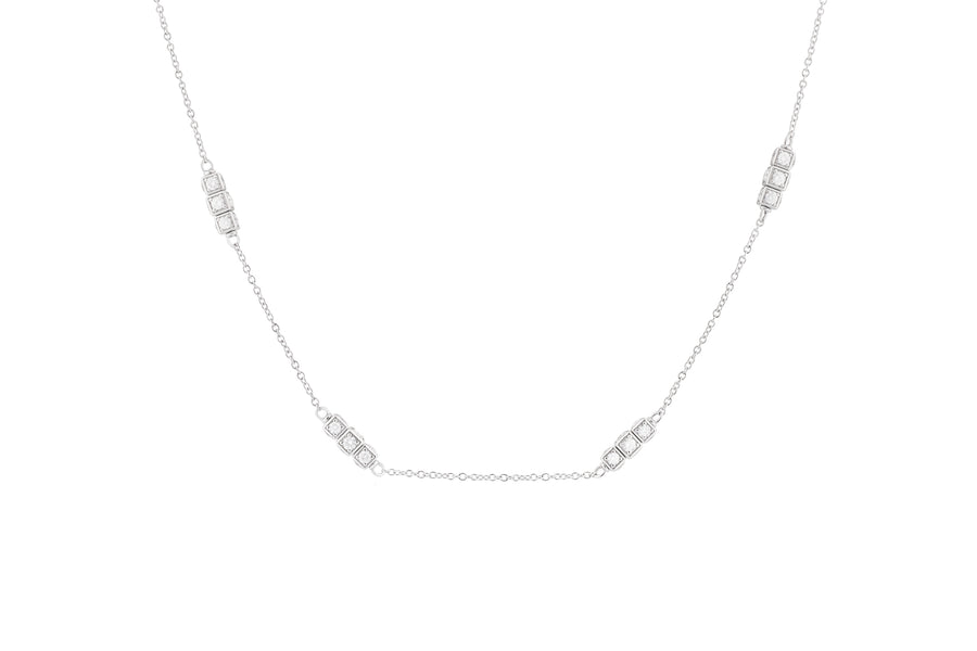 Faro long necklace in 18kt white gold with cube elements set with white diamonds (approx. 12.11 carats)