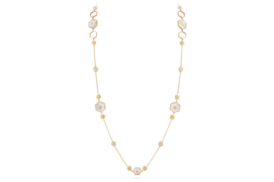 Baia Sommersa necklace in 18K yellow gold set with white diamonds (1.53 cts) and mother of pearl