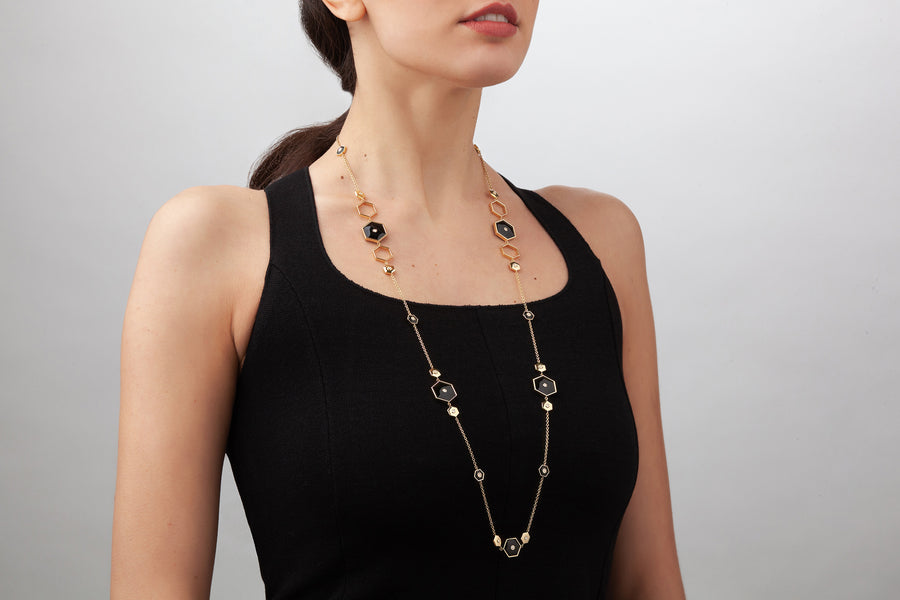 Baia Sommersa necklace in 18K yellow gold set with white diamonds (1.53 cts) and onyx