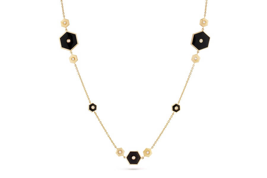 Baia Sommersa necklace in 18K yellow gold set with white diamonds (1.53 cts) and onyx