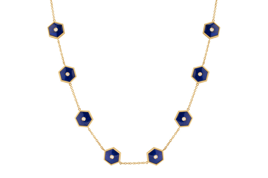 Baia Sommersa necklace in 18K yellow gold set with white diamonds (approx. 1.40 cts) and lapis
