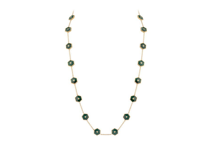 Baia Sommersa necklace in 18K yellow gold set with white diamonds (approx. 1.40 cts) and malachite