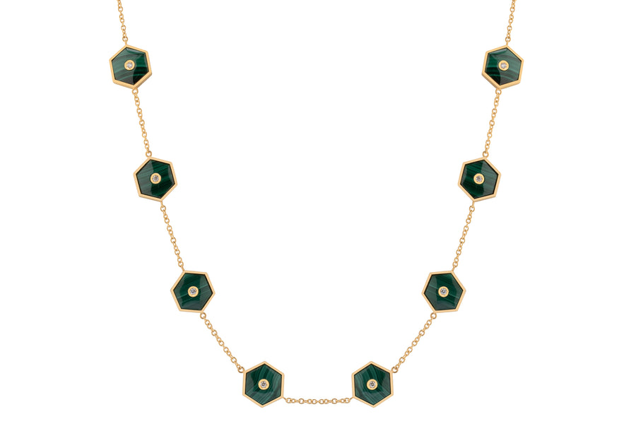 Baia Sommersa necklace in 18K yellow gold set with white diamonds (approx. 1.40 cts) and malachite