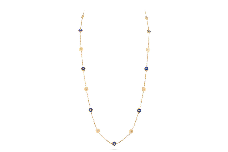 Baia Sommersa necklace in 18K yellow gold set with white diamonds (approx. 1.26 cts) and lapis