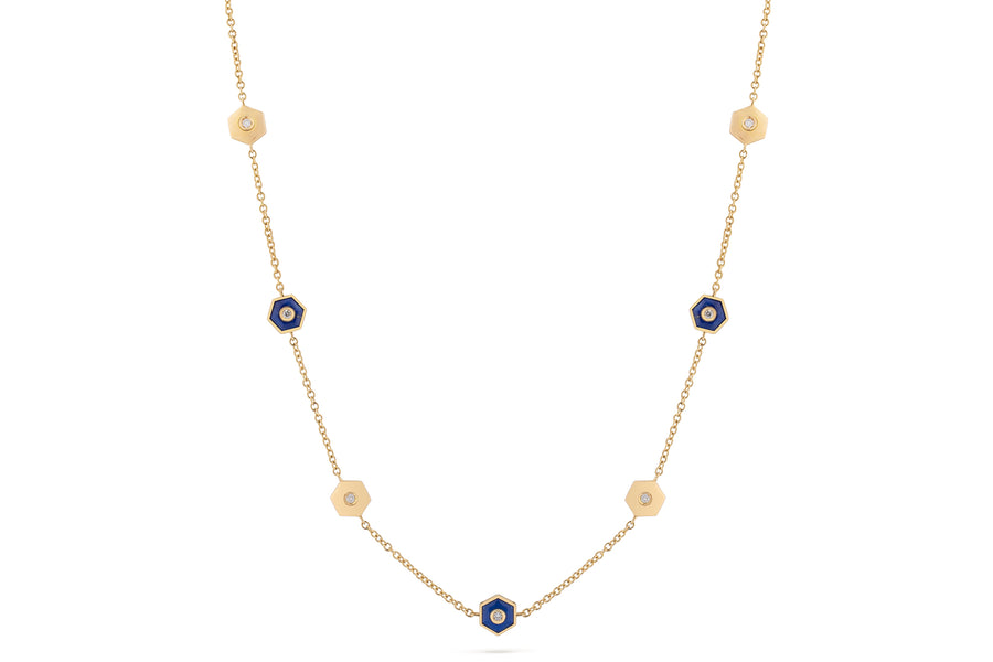 Baia Sommersa necklace in 18K yellow gold set with white diamonds (approx. 1.26 cts) and lapis