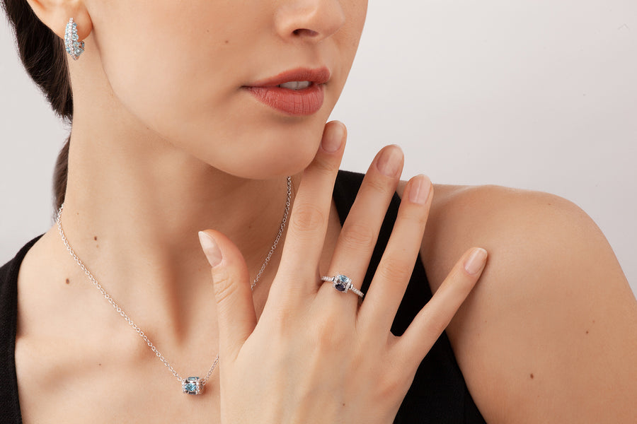 Procida pendant in 18K white gold with aquamarine and white diamonds