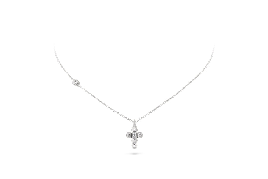 Faro cross pendant in 18K white gold with rotating cube elements set with white diamonds (approx. 1.97 carats)
