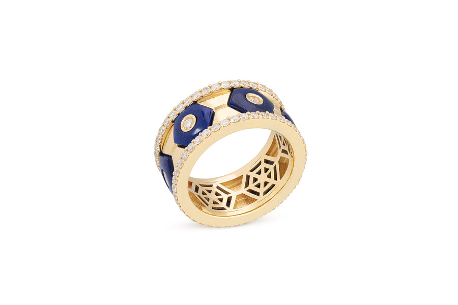 Baia Sommersa ring in 18K yellow gold set with white diamonds (approx. 1.35 cts) and lapis