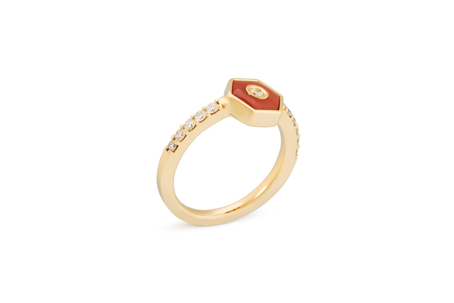 Baia Sommersa ring in 18K yellow gold set with white diamonds (approx. 0.39 cts) and coral