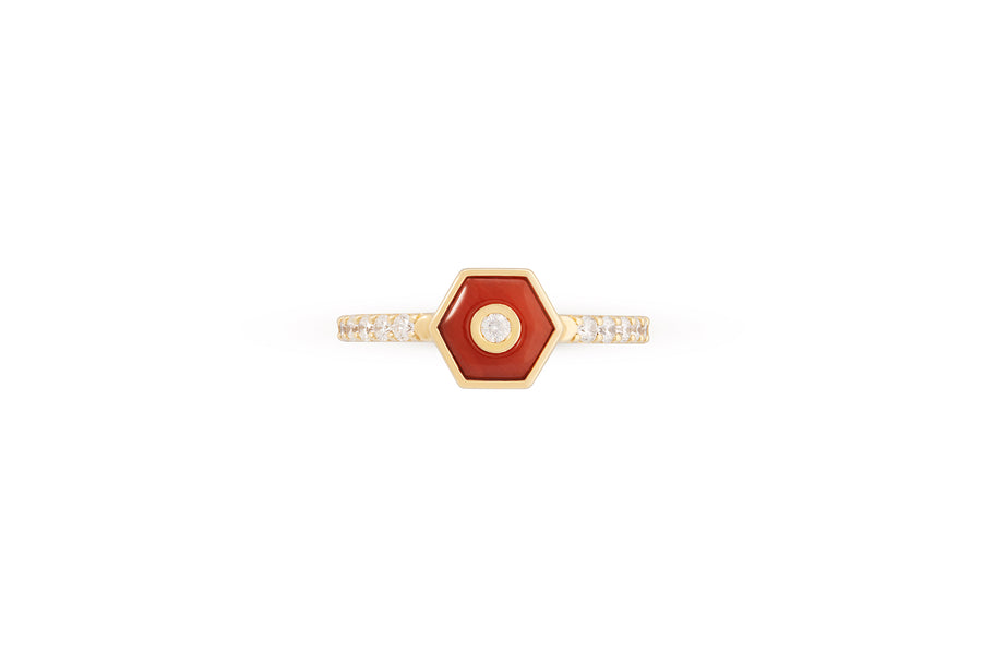 Baia Sommersa ring in 18K yellow gold set with white diamonds (approx. 0.39 cts) and coral