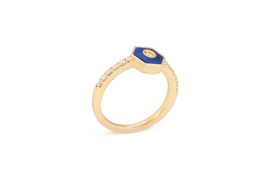 Baia Sommersa ring in 18K yellow gold set with white diamonds (approx. 0.39 cts) and lapis