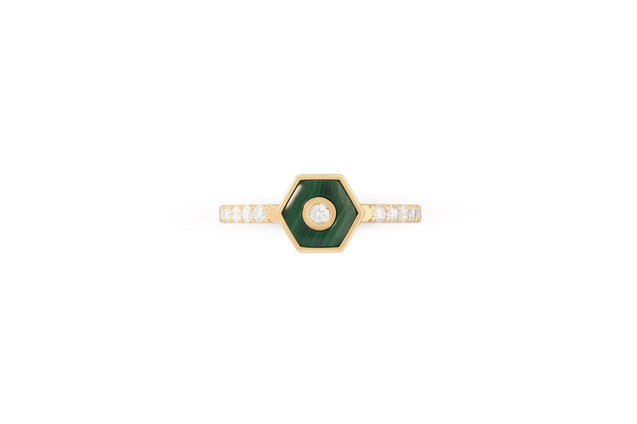 Baia Sommersa ring in 18K yellow gold set with white diamonds (approx. 0.39 cts) and malachite