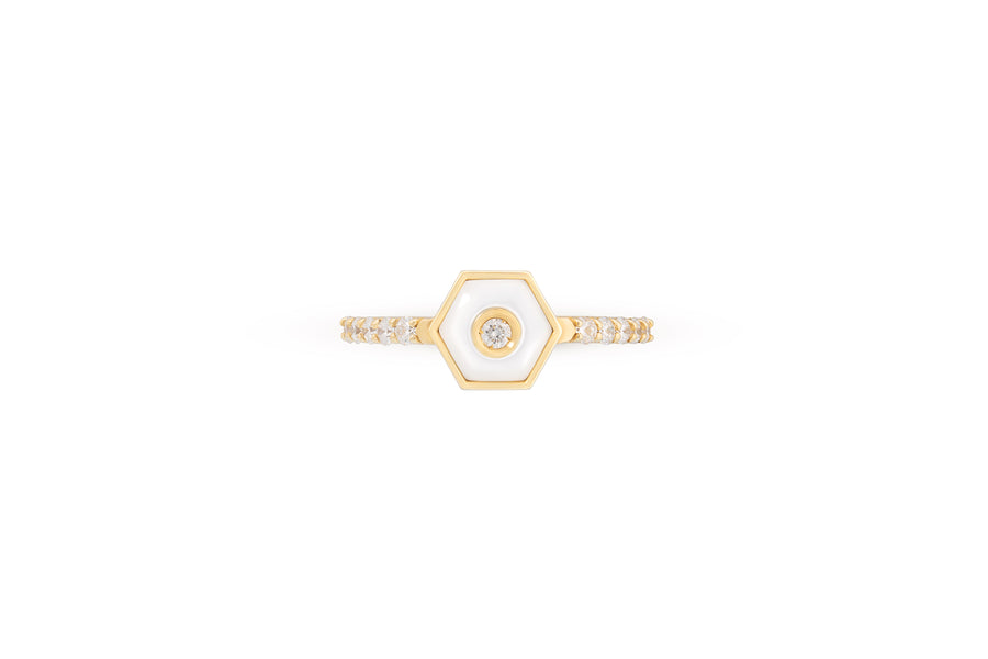 Baia Sommersa ring in 18K yellow gold set with white diamonds (approx. 0.39 cts) and mother of pearl