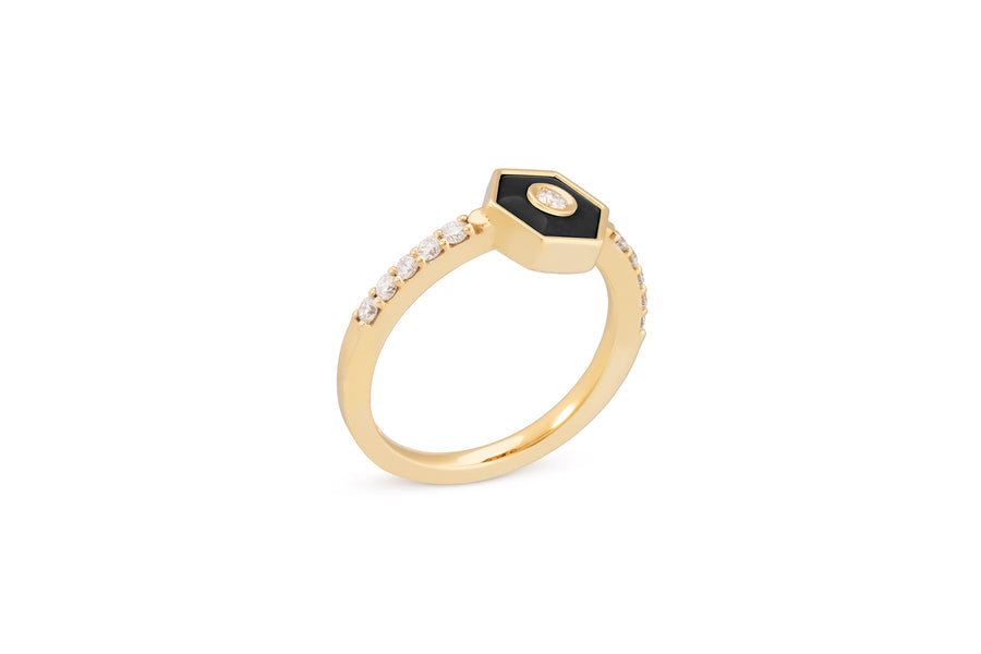 Baia Sommersa ring in 18K yellow gold set with white diamonds (approx. 0.39 cts) and onyx