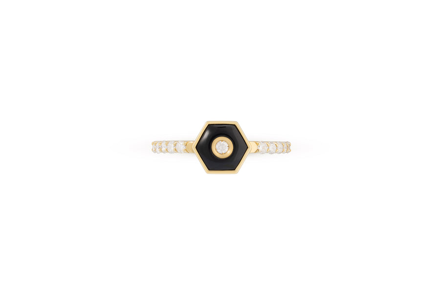 Baia Sommersa ring in 18K yellow gold set with white diamonds (approx. 0.39 cts) and onyx