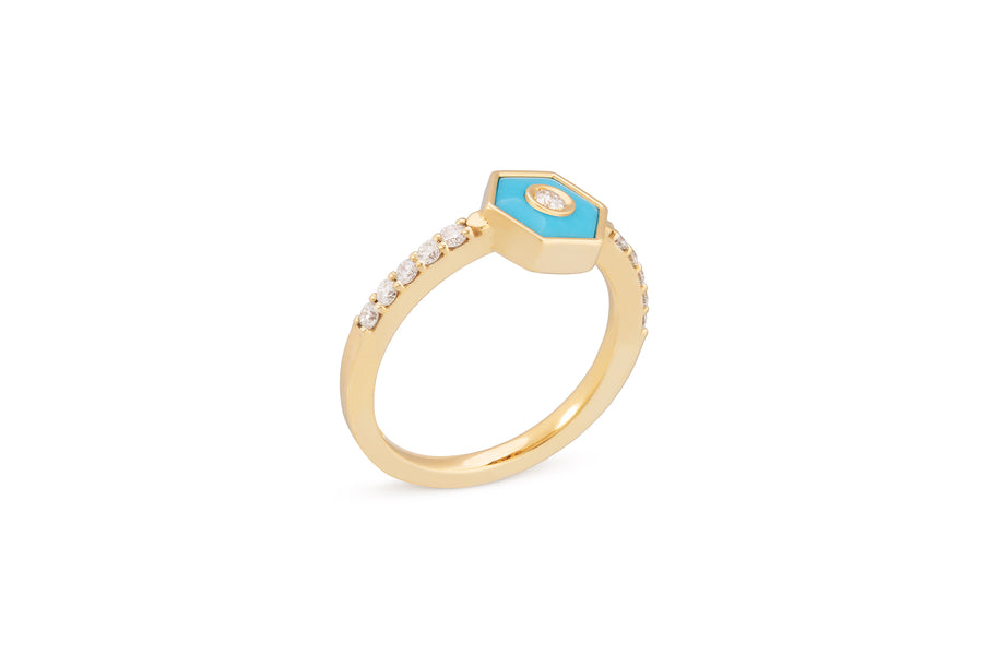 Baia Sommersa ring in 18K yellow gold set with white diamonds (approx. 0.39 cts) and turquoise