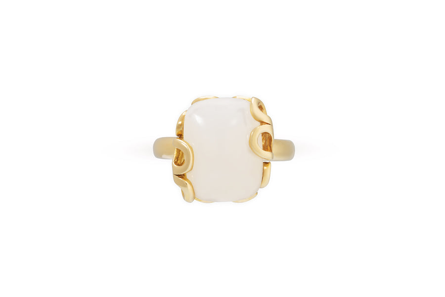 Sea Leaf ring in 18k yellow gold with moonstone