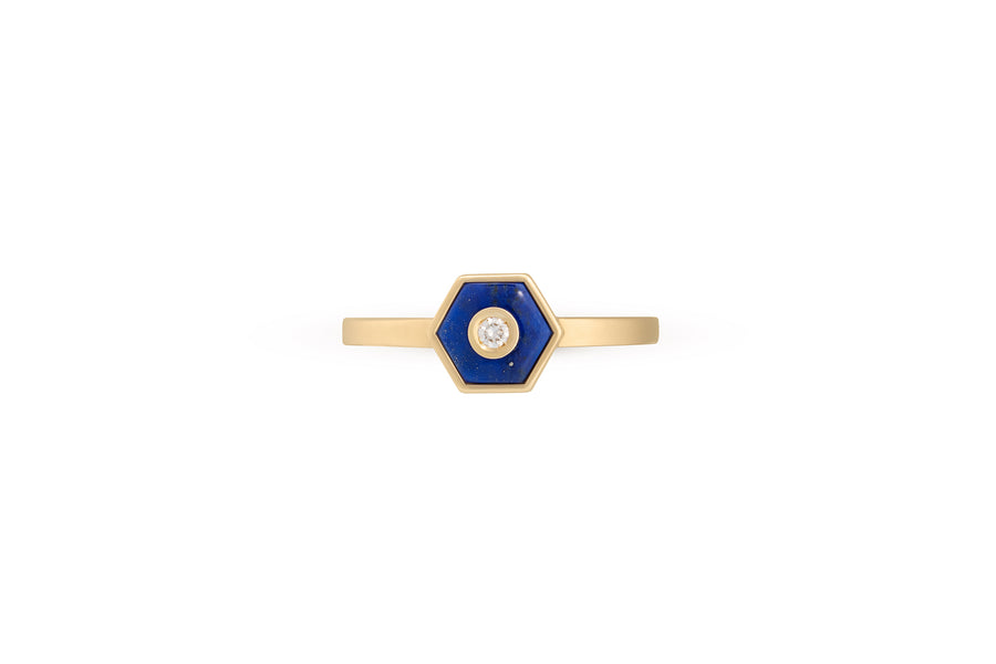 Baia Sommersa ring in 18K yellow gold set with lapis and one white diamond