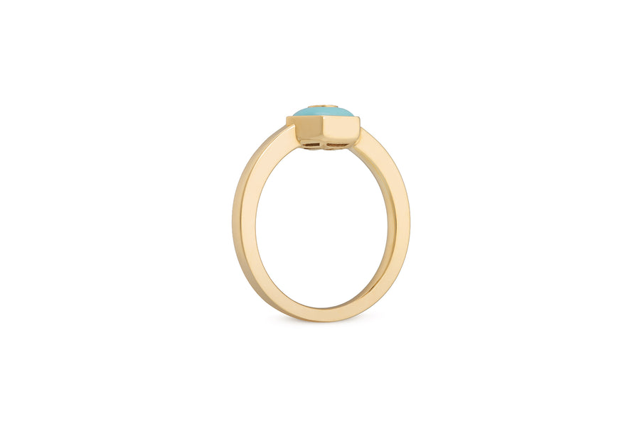 Baia Sommersa ring in 18K yellow gold set with turquoise and one white diamond