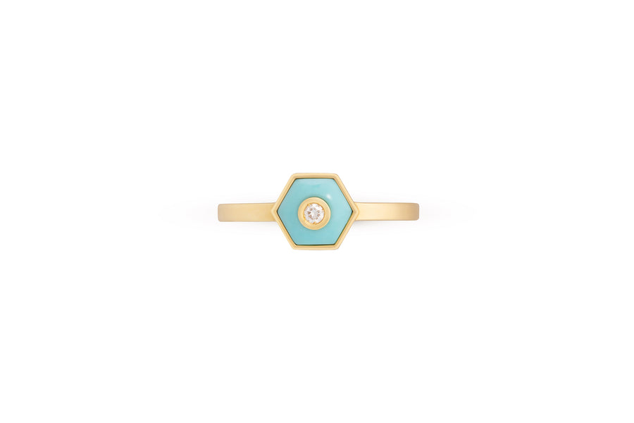 Baia Sommersa ring in 18K yellow gold set with turquoise and one white diamond