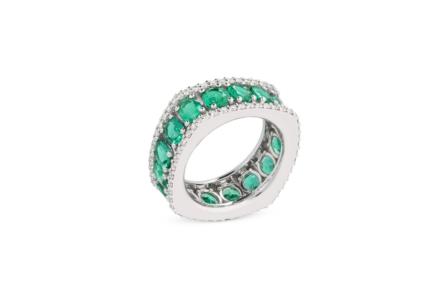 Procida ring in 18K white gold with white diamonds (approx. 0.75 carats) and emeralds (approx. 6.02 carats)