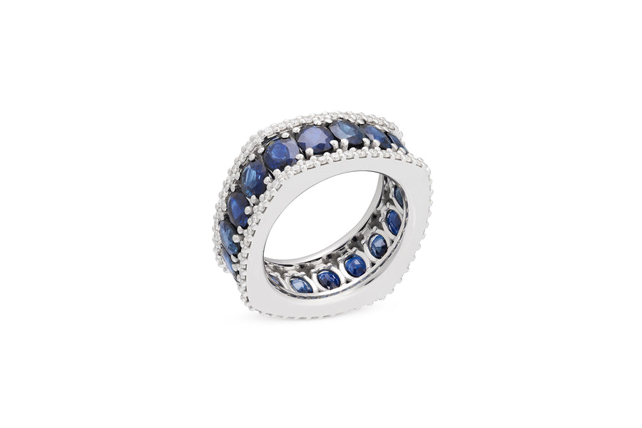 Procida ring in 18K white gold with white diamonds (approx. 0.75 carats) and blue sapphires (approx. 6.41 carats)