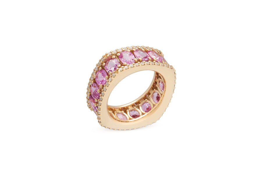 Procida ring in 18K yellow gold with white diamonds (approx. 0.76 carats) and pink sapphires (approx. 6.82 carats)