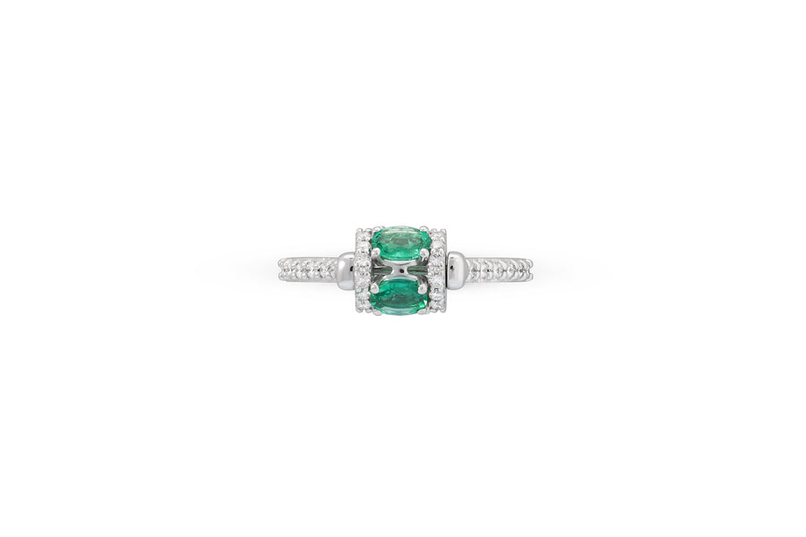 Procida ring with rotating element in 18K white gold with white diamonds (approx. 0.43 carats) and emeralds (approx. 1.41 carats)