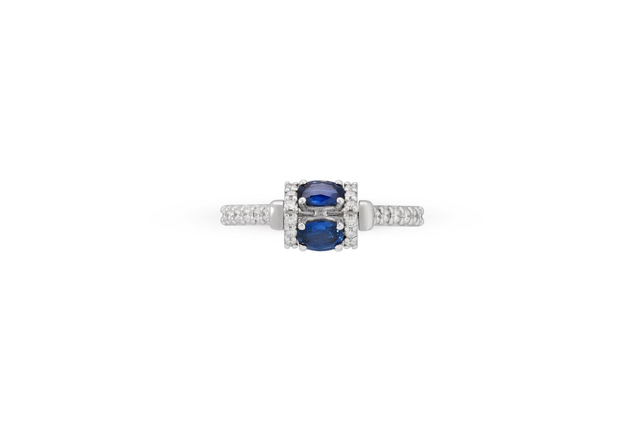 Procida ring with rotating element in 18K white gold with white diamonds (approx. 0.43 carats) and blue sapphires (approx. 1.46 carats)
