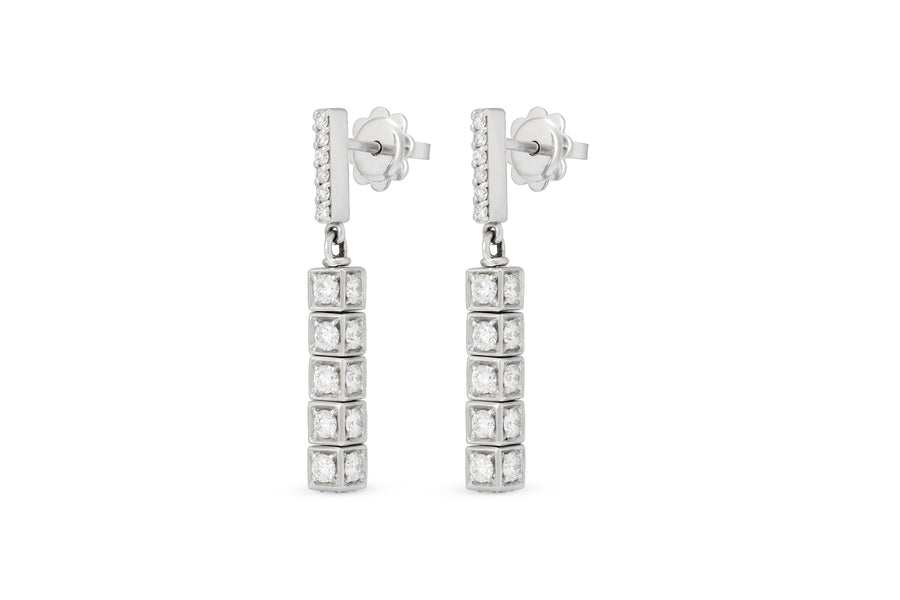 Faro drop earrings in 18kt white gold with rotating cube elements set with white diamonds (approx. 2.41 carats)