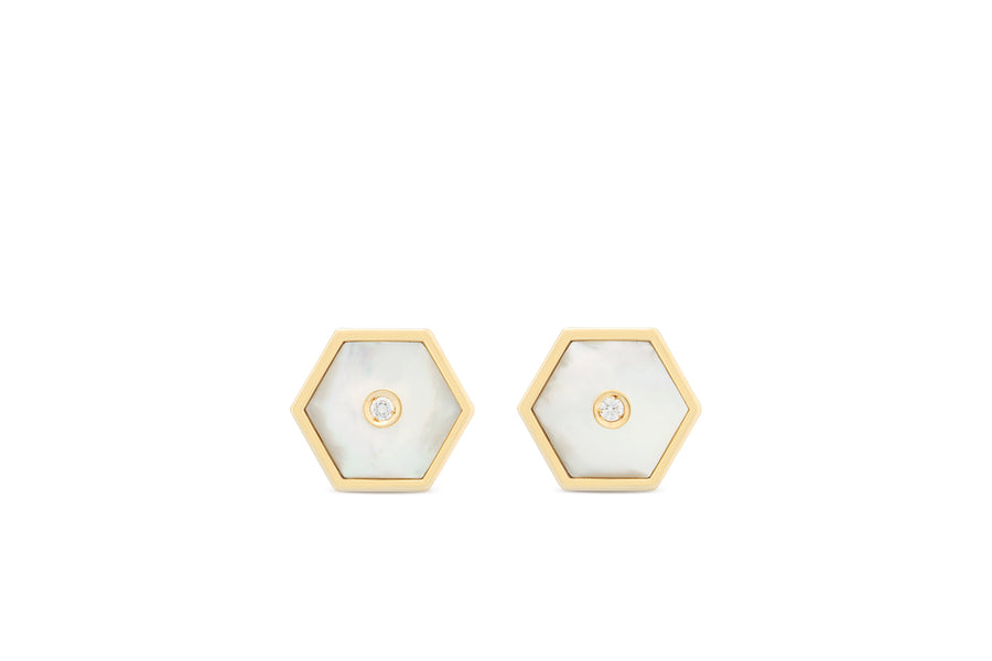 Baia Sommersa stud earrings in 18K yellow gold with white diamonds and mother of pearl