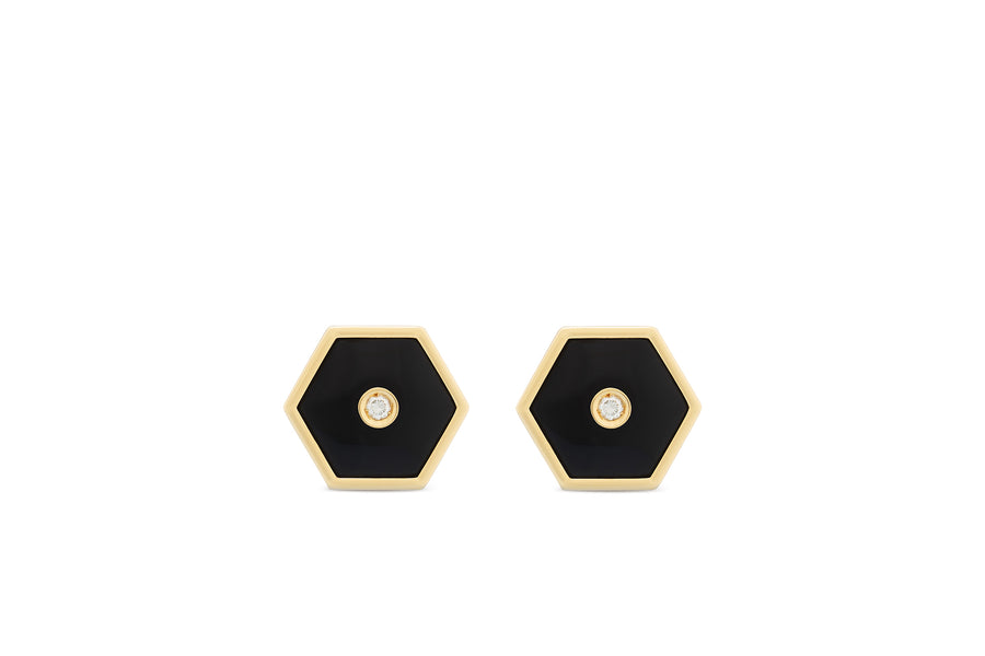 Baia Sommersa stud earrings in 18K yellow gold with white diamonds and onyx