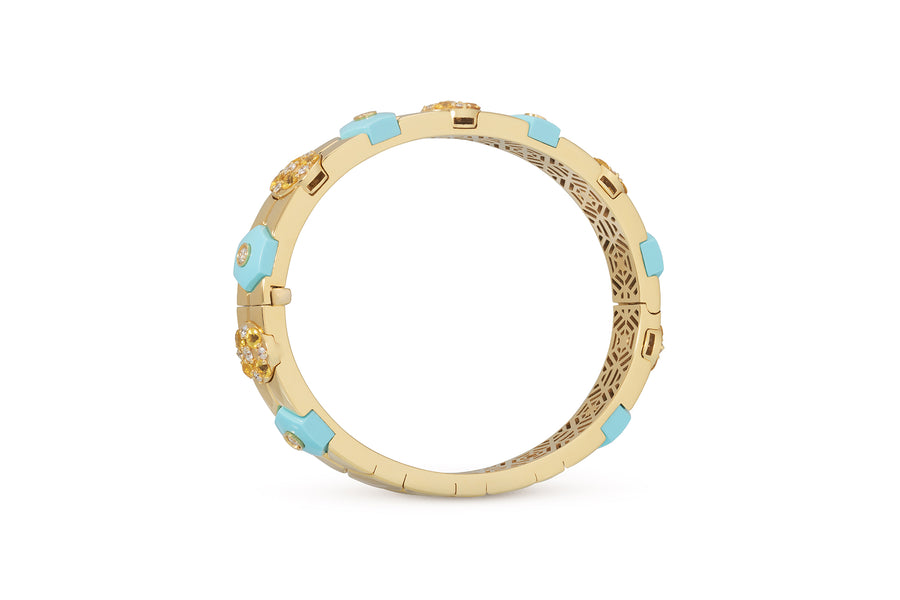 Baia Sommersa bracelet in 18K yellow gold with white diamonds (approx. 0.98 carats), yellow sapphires (approx. 2.16 carats), and turquoise