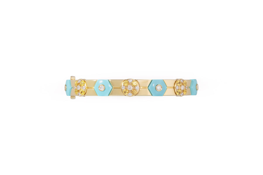 Baia Sommersa bracelet in 18K yellow gold with white diamonds (approx. 0.98 carats), yellow sapphires (approx. 2.16 carats), and turquoise