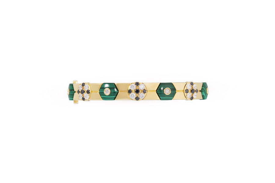 Baia Sommersa bracelet in 18K yellow gold with white and black diamonds (approx. 2.65 carats) and malachite