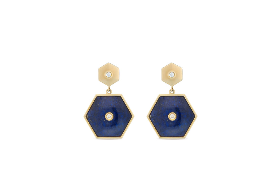 Baia Sommersa earrings in 18K yellow gold set with white diamonds (0.20 cts) and lapis